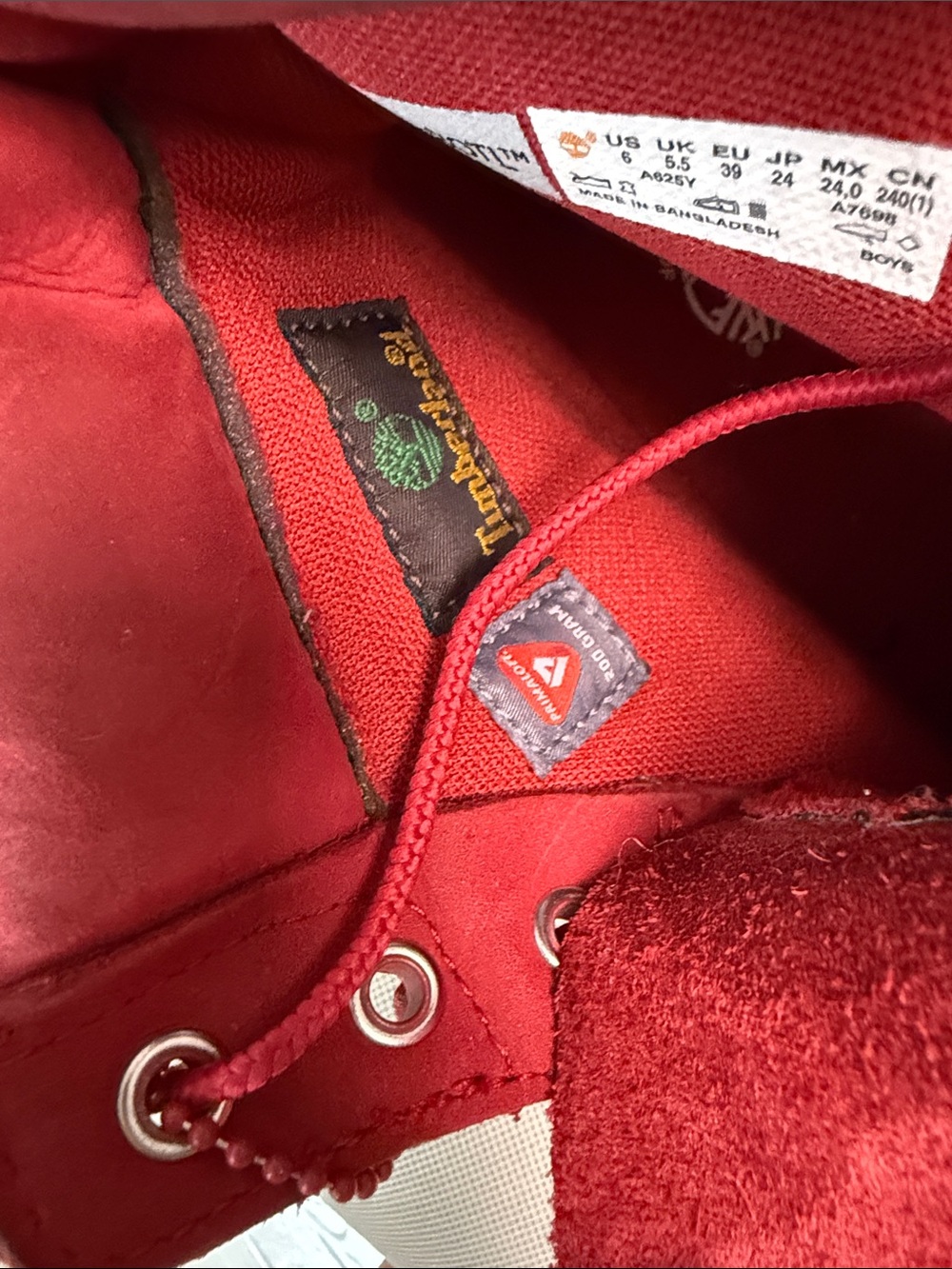 Timberland Red Nubuck 6-Inch Lace-Up Ankle Boots Size Euro 39 - Picture 5 of 10